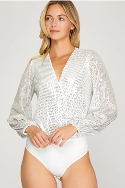 SEQUIN BODYSUIT - WHITE