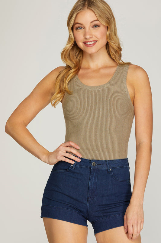 ROUND NECK SLEEVELESS SWEATER BODYSUIT - The Season Boutique