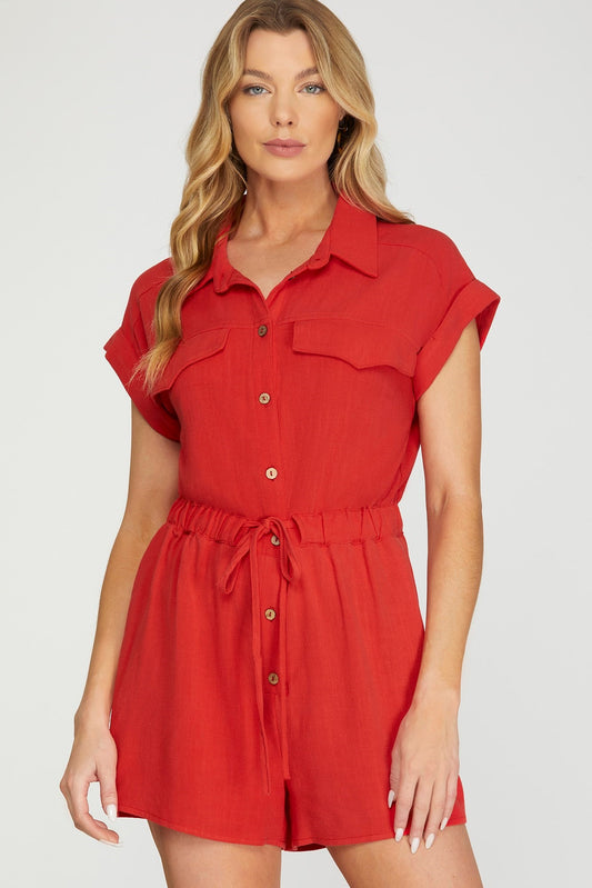 Front Tie Short Sleeve Romper