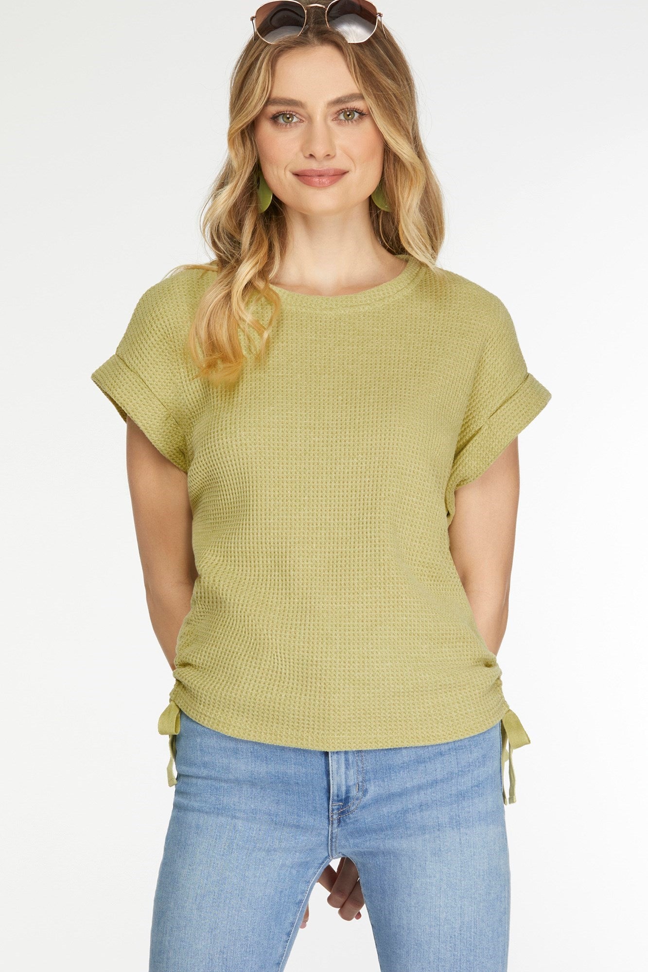 Waffle Knit Top w/ Side Drawcord