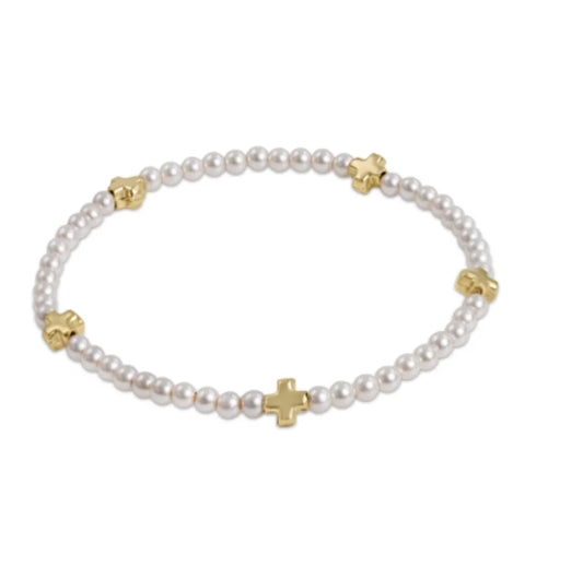 Signature Cross Small Pearl Pattern 3mm Bead Bracelet - Gold