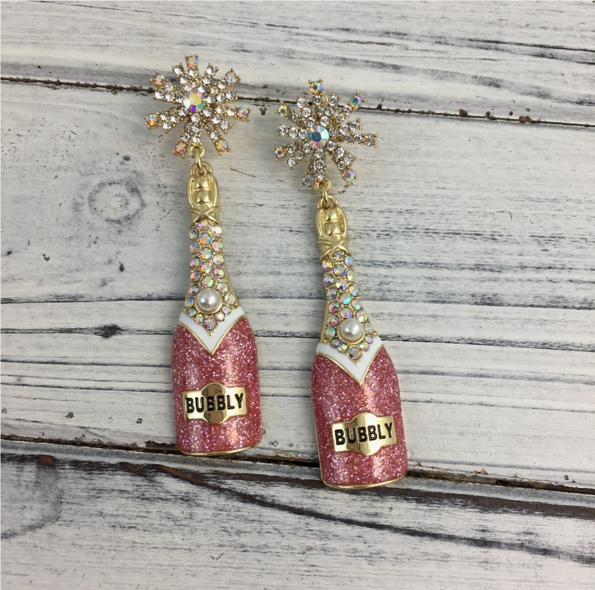 Rhinestone Glitter Champagne Earrings