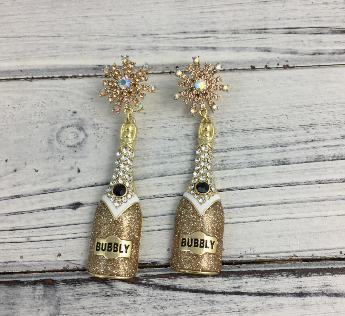 Rhinestone Glitter Champagne Earrings