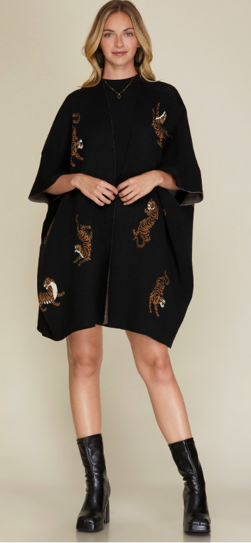 BLACK TIGER PATTERN PONCHO