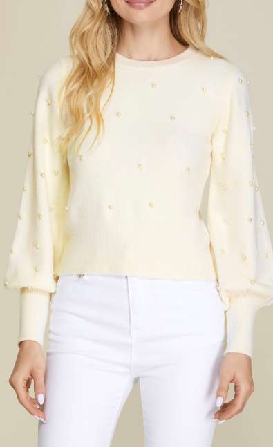 PEARL BEADED BLUSHED SWEATER