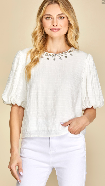 OFFWHITE PUFF RHINESTONE TOP