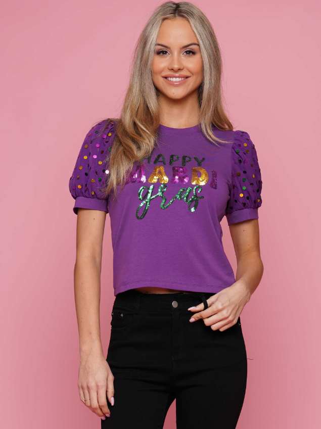 Mardi Gras Puff Sleeve Top