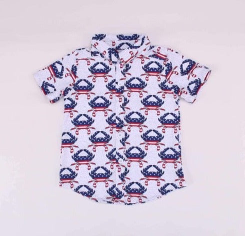 Patriotic Crab Toddler Button Down