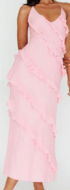 Addison Halter Neck Ruffle Layer Maxi