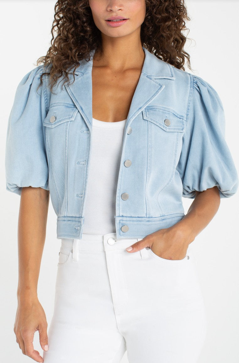 puff sleeve cropped trucker jacket - The Season Boutique