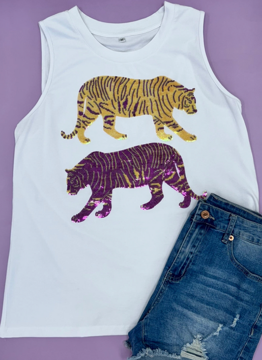 Double Trouble Tiger | Women's Sequin Design Tank
