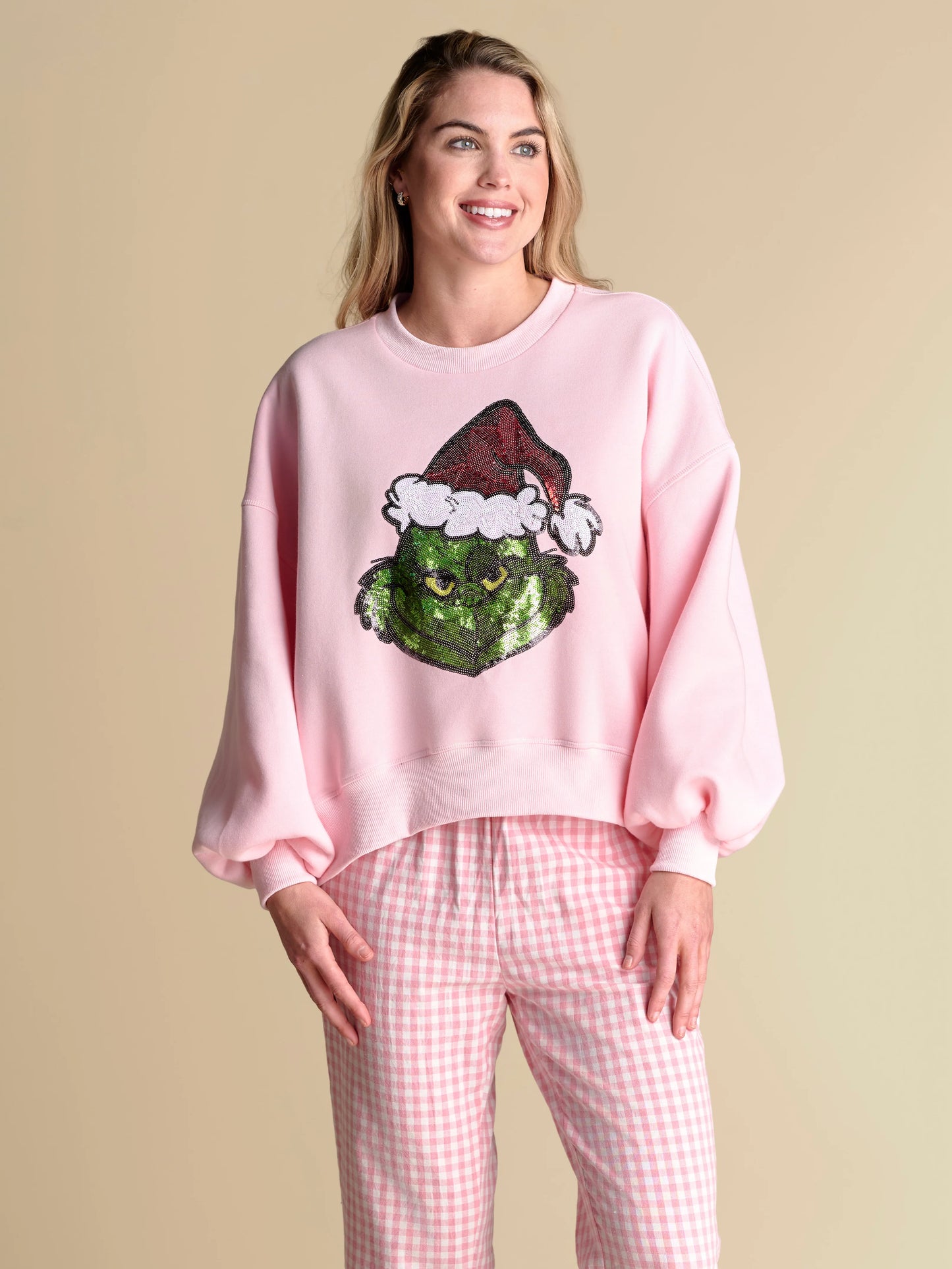 The Sequin Grinch Balloon Sleeve Pullover