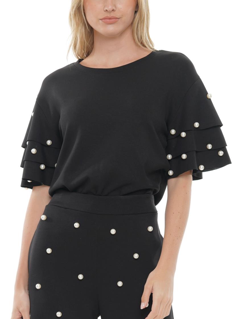 Black Pearl Ruffled Sleeve Top