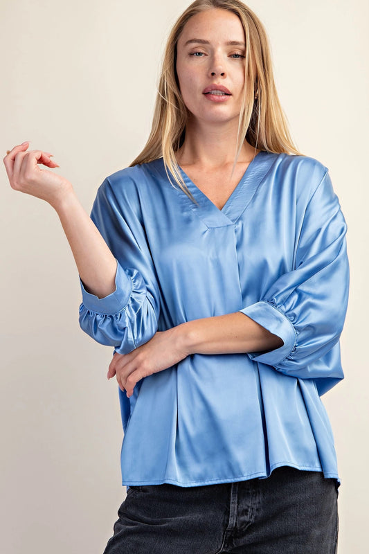 Satin V-Neck Loose Fit Blouse