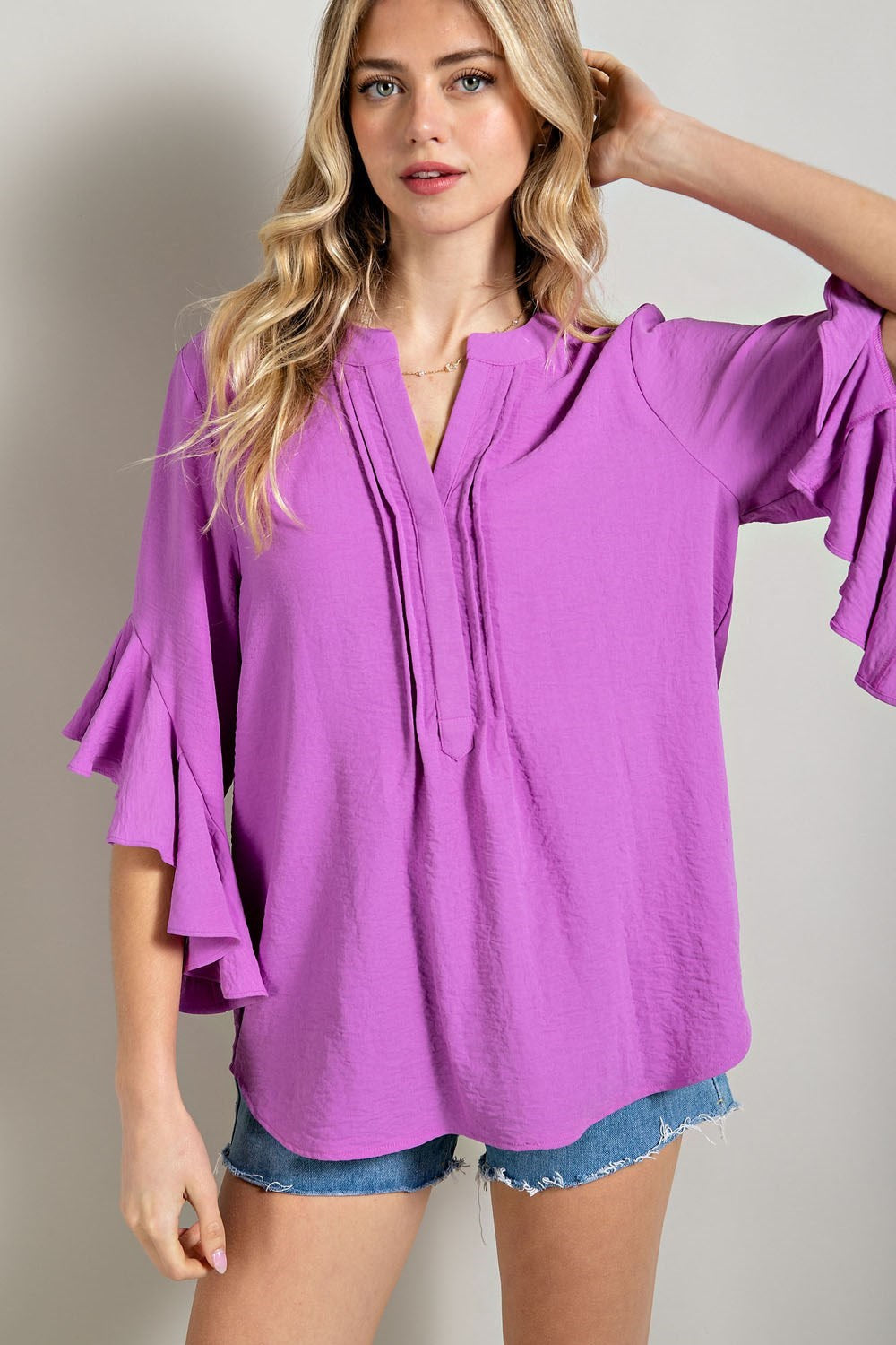 Orchid Ruffled Bell Sleeve Top