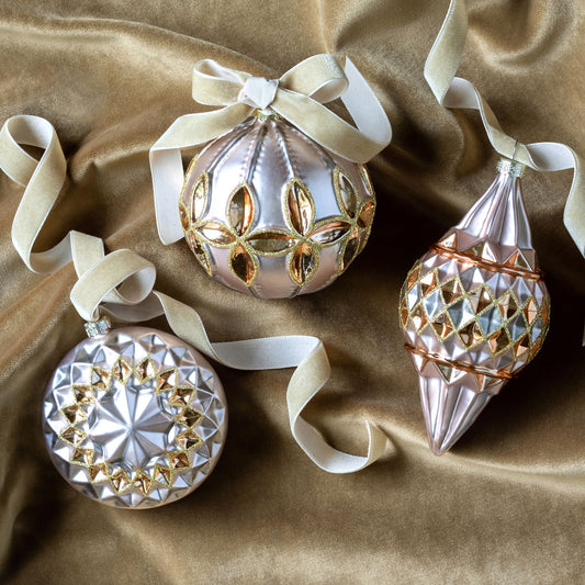 Reflector Pattern Glass Ornament, 3 Assorted Styles - The Season Boutique