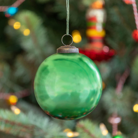 Antique Shiny Emerald Glass Ball Ornament - The Season Boutique