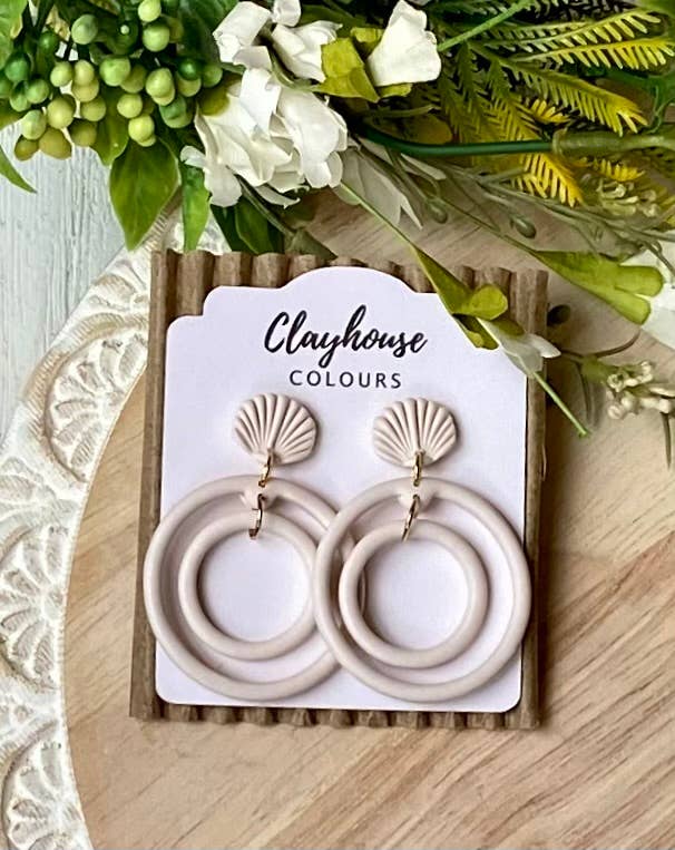 Beach Earrings : Shell Dangles with Pearl Post