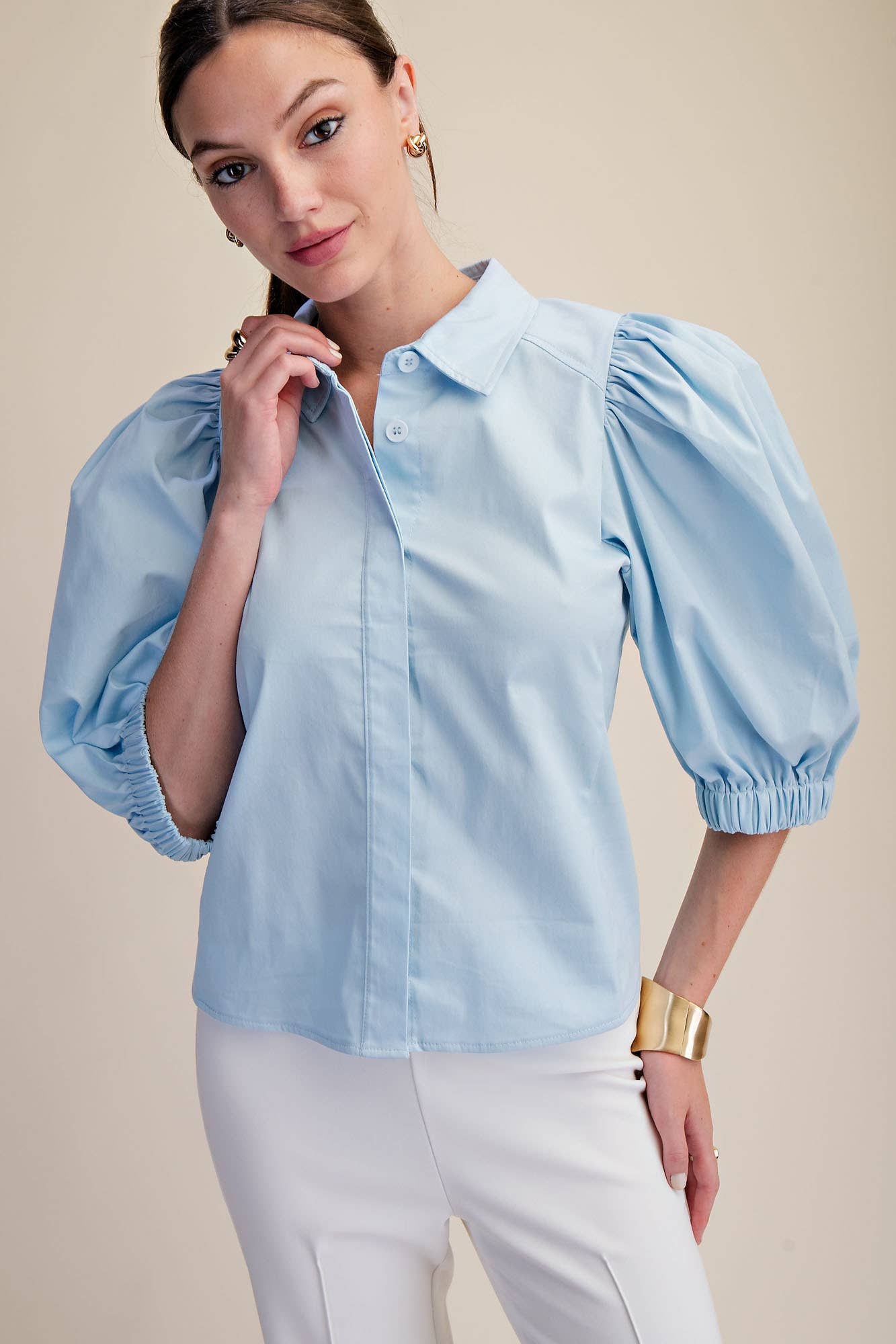 Puff Sleeve Button Down Top