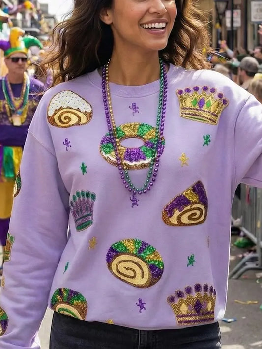Mardi Gras Sequin Embroidered King Cake Sweatshirt - The Season Boutique
