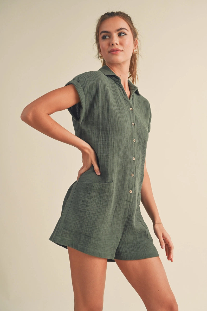 Gauze Button-Down Romper