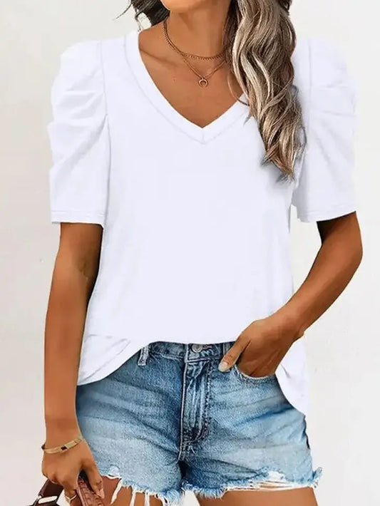 Puff Sleeve V-Neck T-Shirt