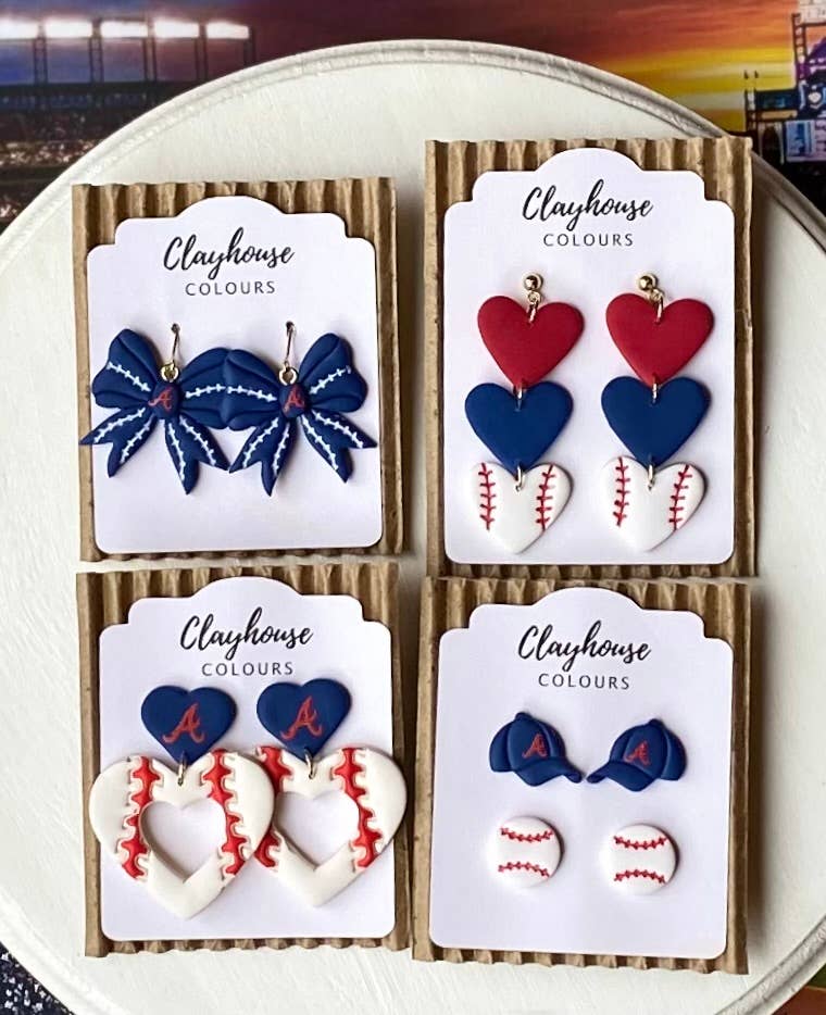Braves Baseball Earrings  : Hat & Baseball Studs