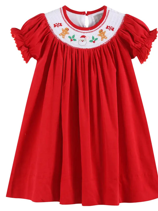 Red Velour Christmas Smocked Bishop Dress