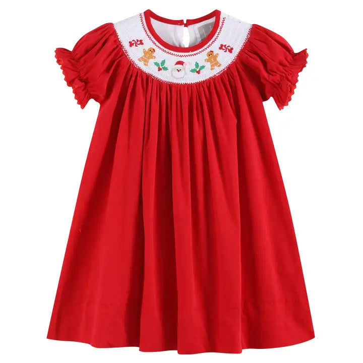 Red Velvet Christmas Smocked Bishop Dress