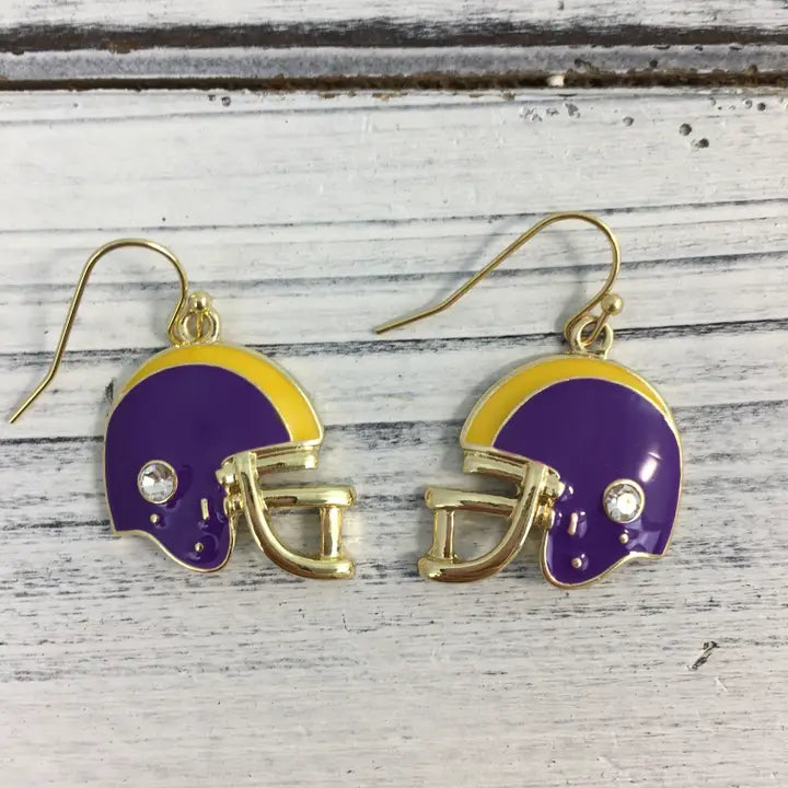 Purple and Gold Helmet Earrings
