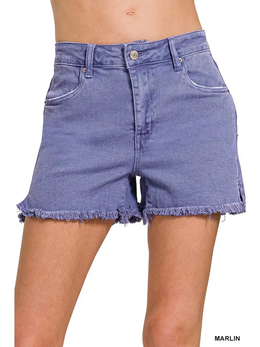 Acid Washed Frayed Cutoff Hem Shorts