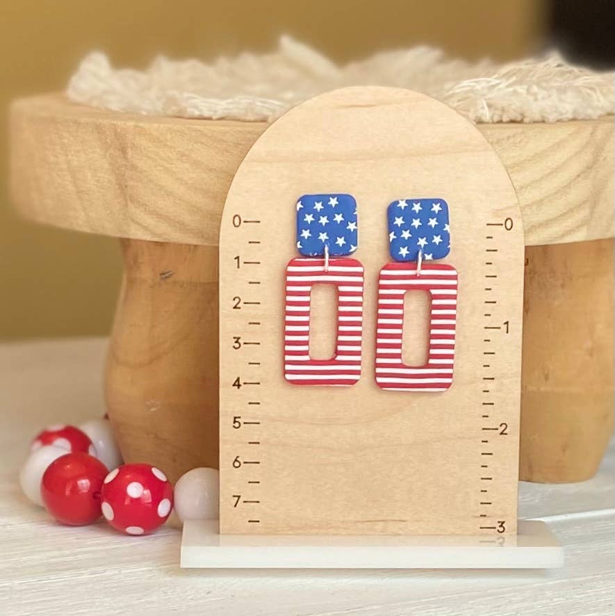Red, White & Blue Clay Earrings: Square Dangles - The Season Boutique