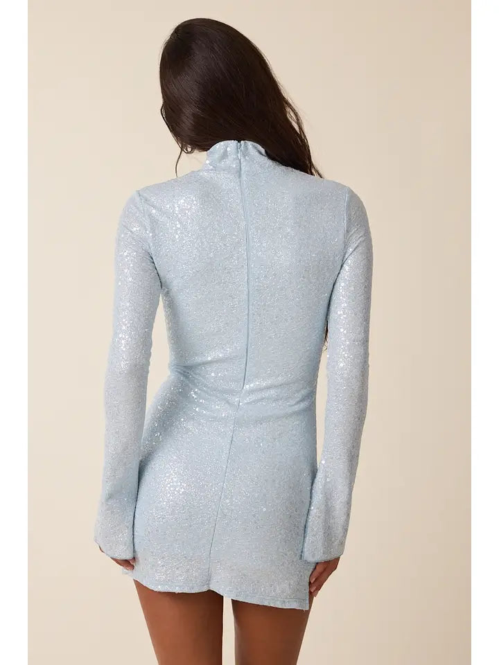 Sequined Flare Sleeve Mini Dress