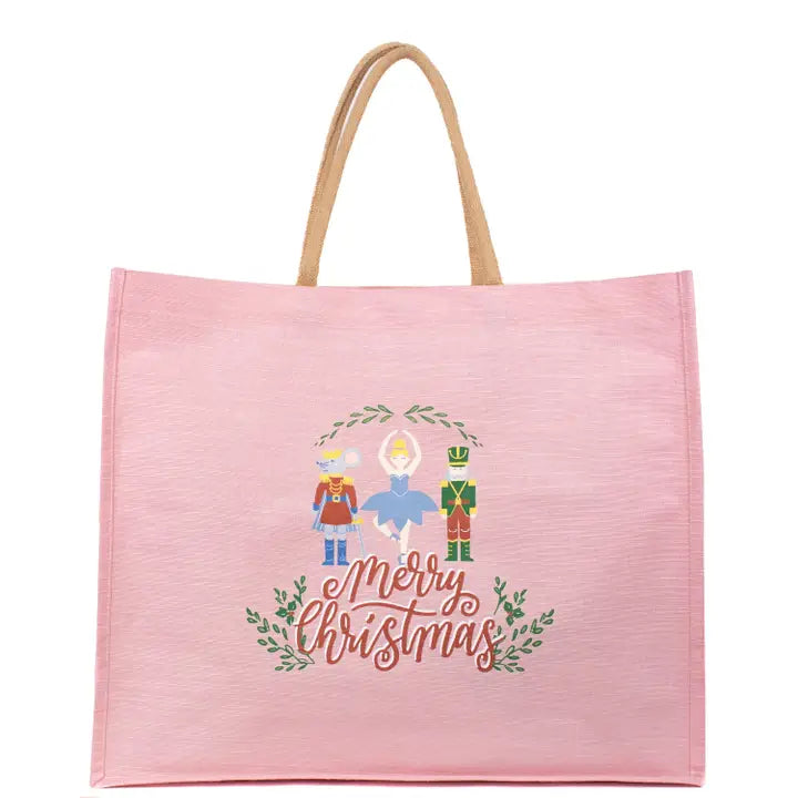 Merry Christmas Waltz Juco Carryall Tote Light Pink