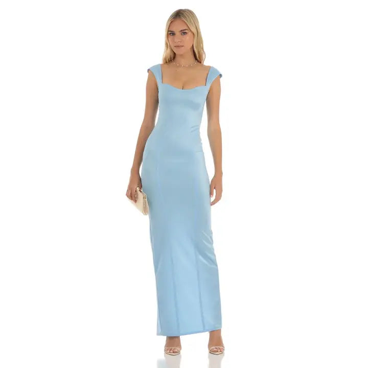 Satin Maxi Dress in Blue