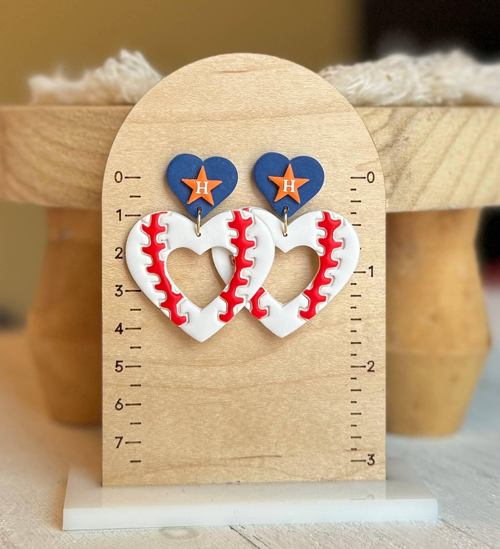 Astros Clay Earrings: Baseball Heart Studs - The Season Boutique