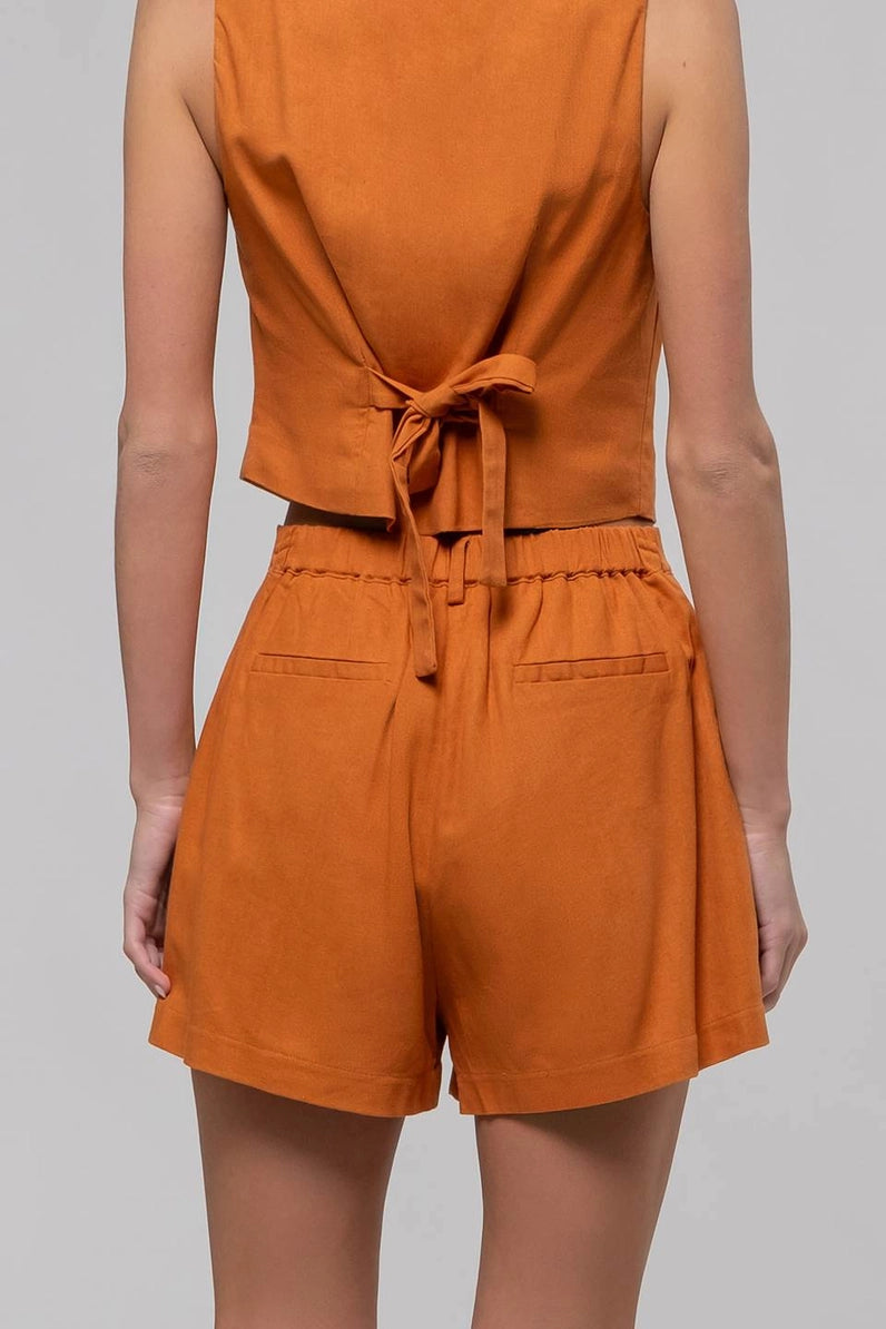 Rust High Waist Chino Shorts