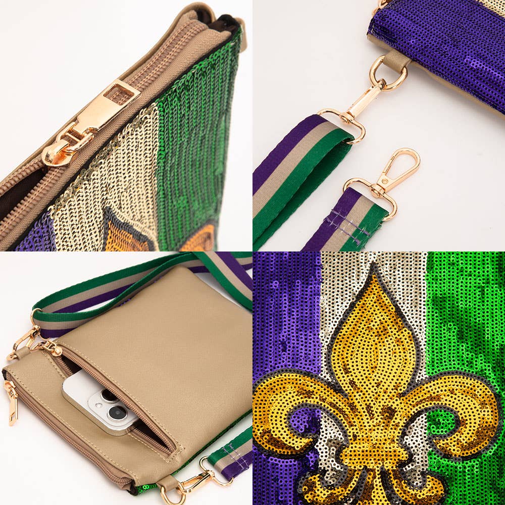 Mardi Gras Sequin Crossbody Bag