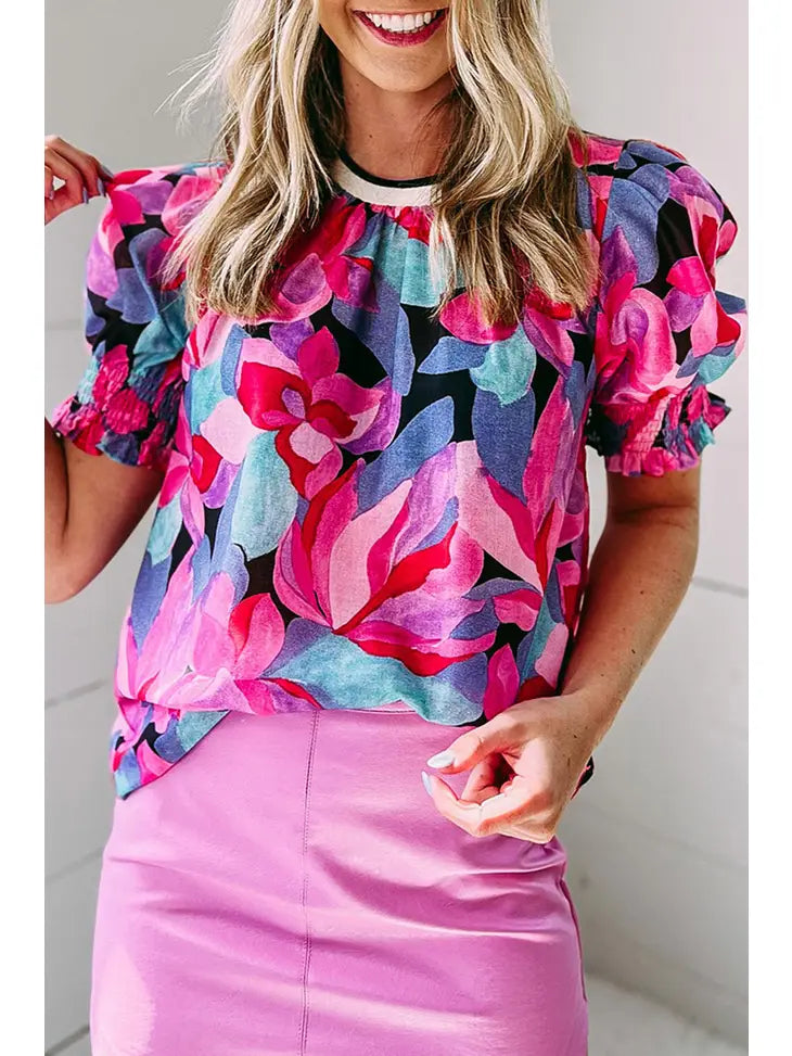 Painterly Floral Puff Sleeve Top