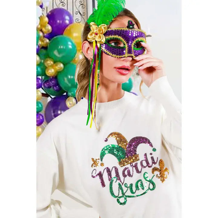 Mardi Gras. Crew Neck Long Slvs Sweater