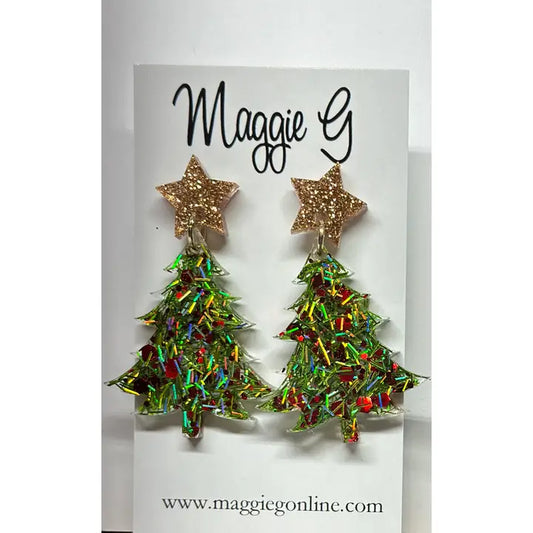 Christmas Tree Resin Earrings