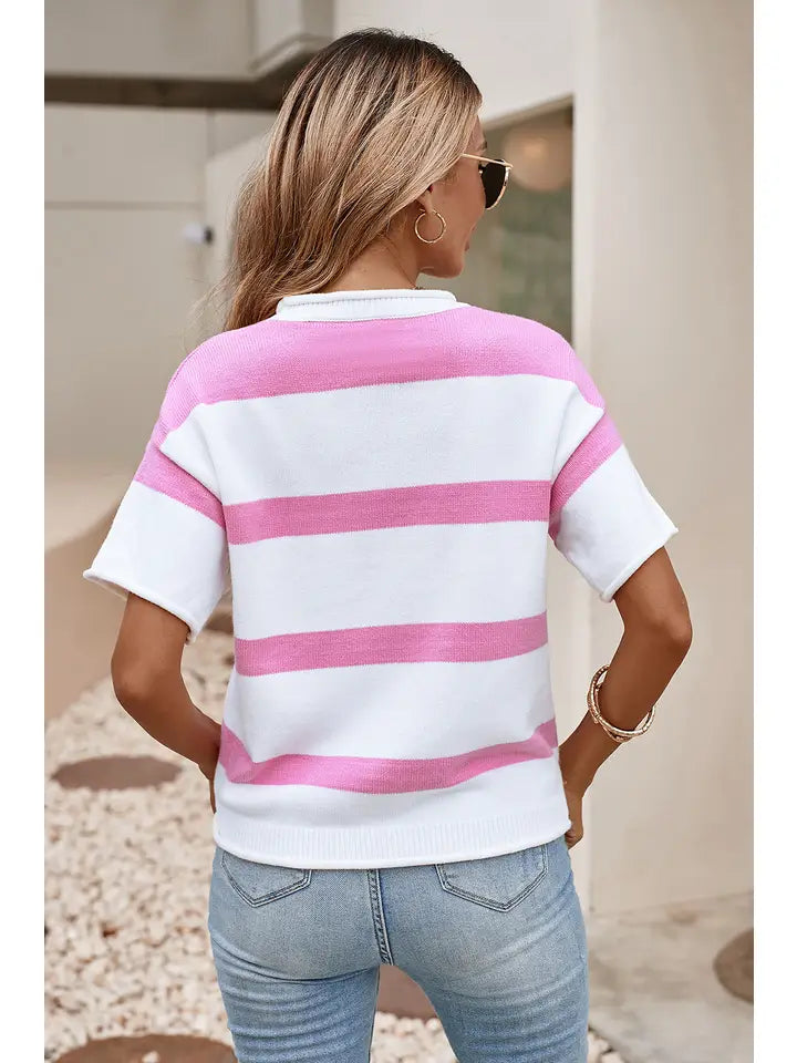 Striped Sleeve Lightweight Knitted Blouse