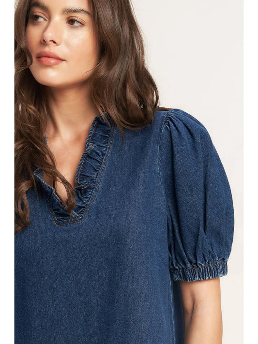 MODERN FOLK TOUCH DNIM MINI DRESS