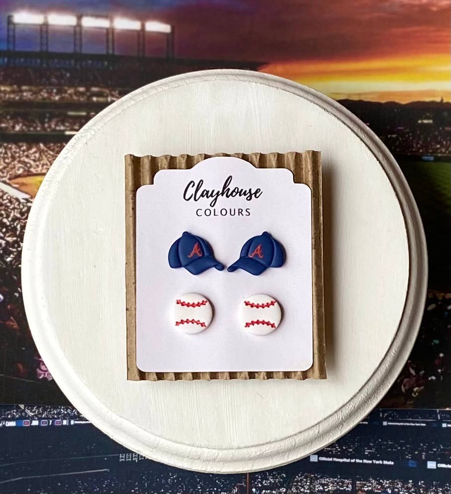 Braves Baseball Earrings  : Hat & Baseball Studs