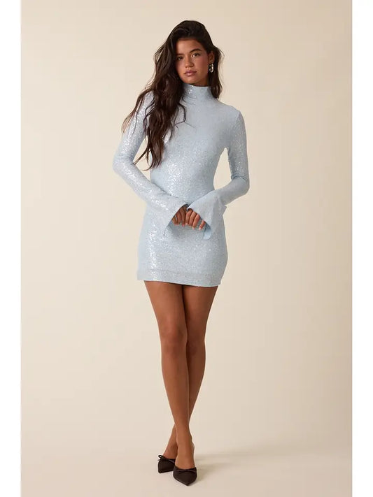 Sequined Flare Sleeve Mini Dress