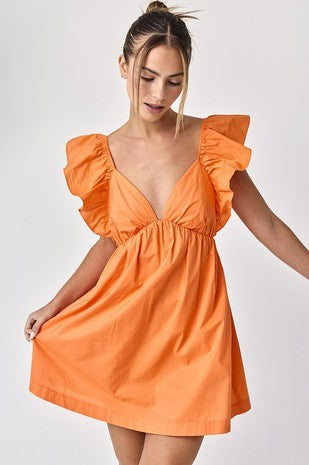 Orange Back Ruffle Mini Dress