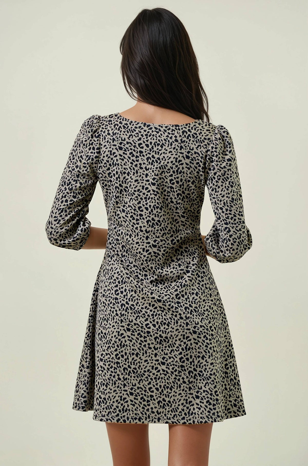ANIMAL PRINT KNIT SQUARE NECK MINI DRESS