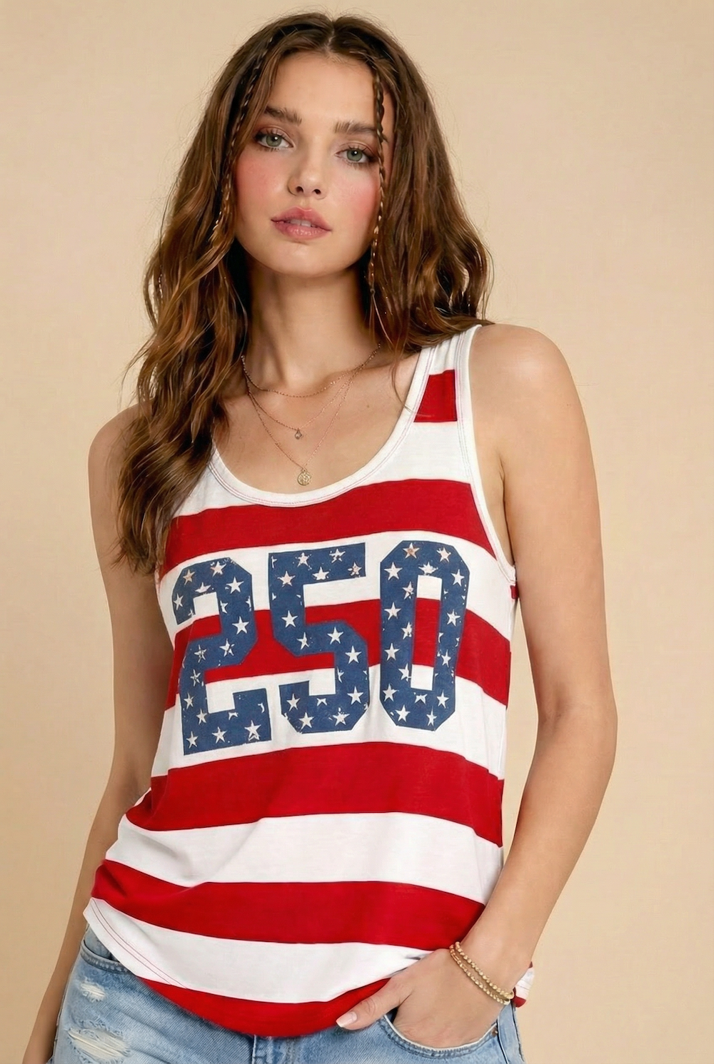 USA 250th Patriotic Striped Tank