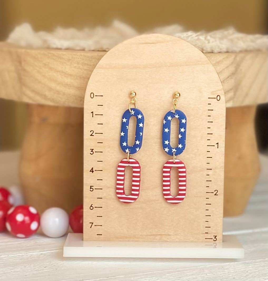 Red, White & Blue Clay Earrings: Square Dangles - The Season Boutique