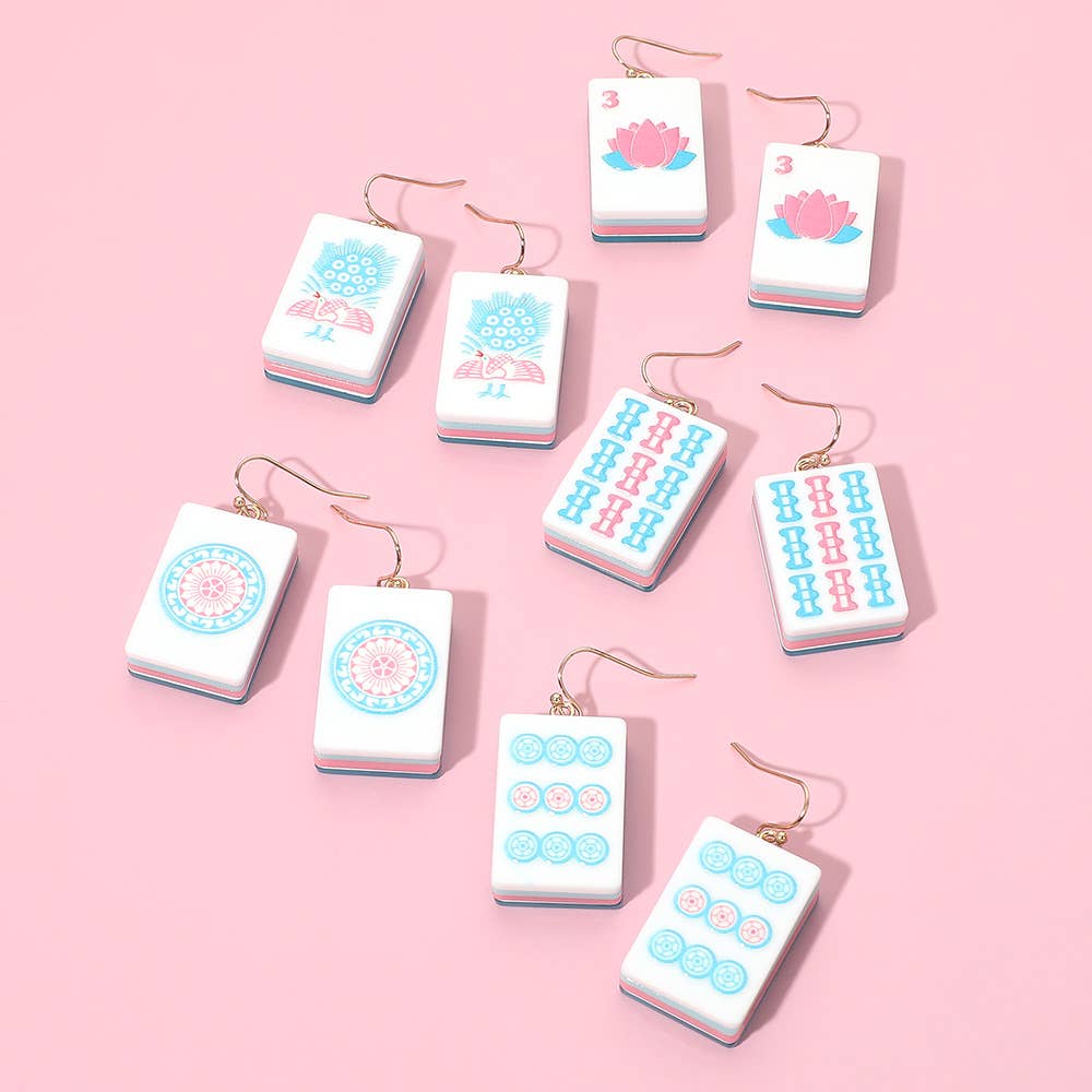 Mahjong Tile Drop Earrings Blue - The Season Boutique